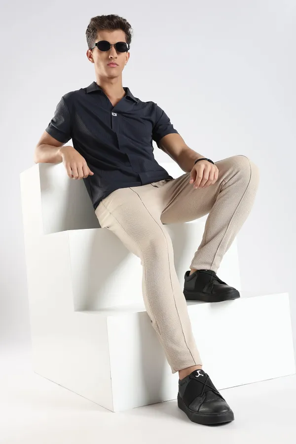 Deep_Navy_Blue_Nylon_Spandex_Stitchless_T-Shirt_For_Men