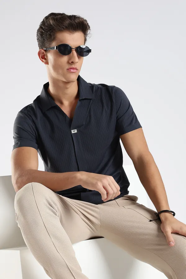 Deep_Navy_Blue_Nylon_Spandex_Stitchless_T-Shirt_For_Men