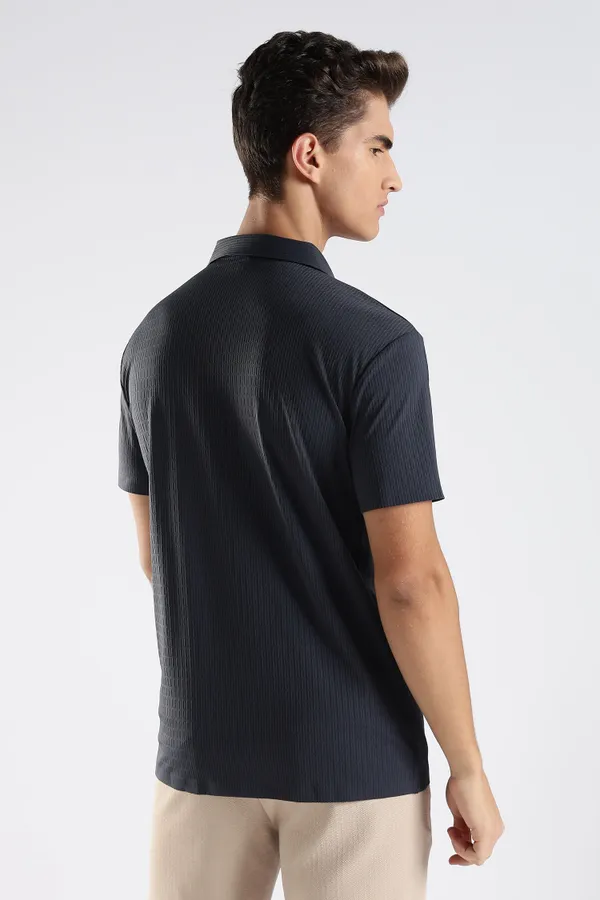 Deep_Navy_Blue_Nylon_Spandex_Stitchless_T-Shirt_For_Men