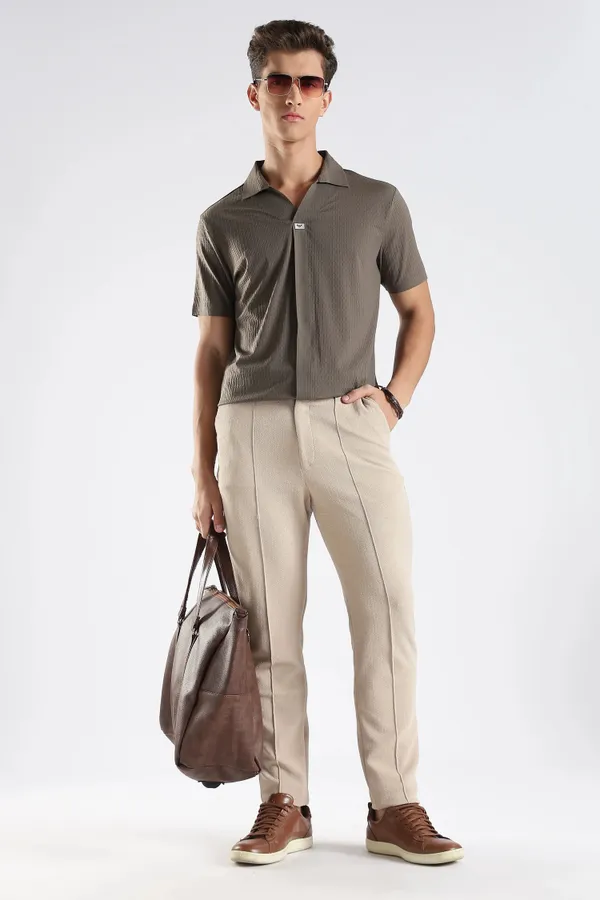 Taupe_Brown_Nylon_Spandex_Stitchless_T-Shirt_For_Men