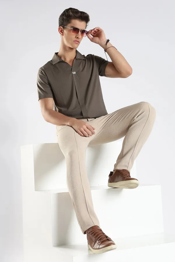 Taupe_Brown_Nylon_Spandex_Stitchless_T-Shirt_For_Men