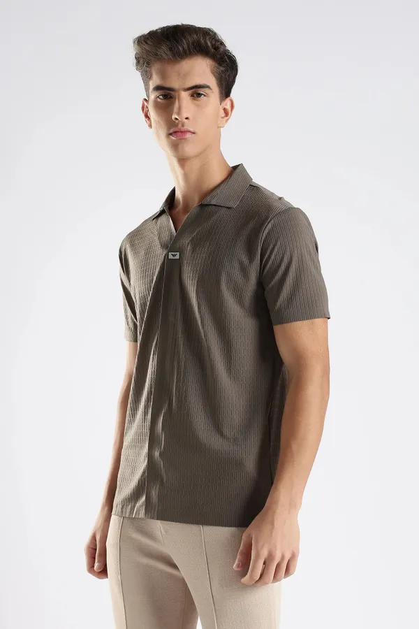 Taupe_Brown_Nylon_Spandex_Stitchless_T-Shirt_For_Men