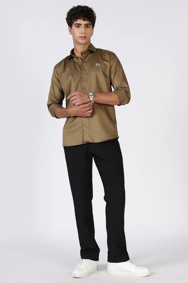 Khaki_Full_Sleeve_Pure_Satin_100%_Pure_Cotton_Shirt_For_Men
