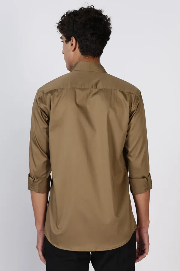 Khaki_Full_Sleeve_Pure_Satin_100%_Pure_Cotton_Shirt_For_Men