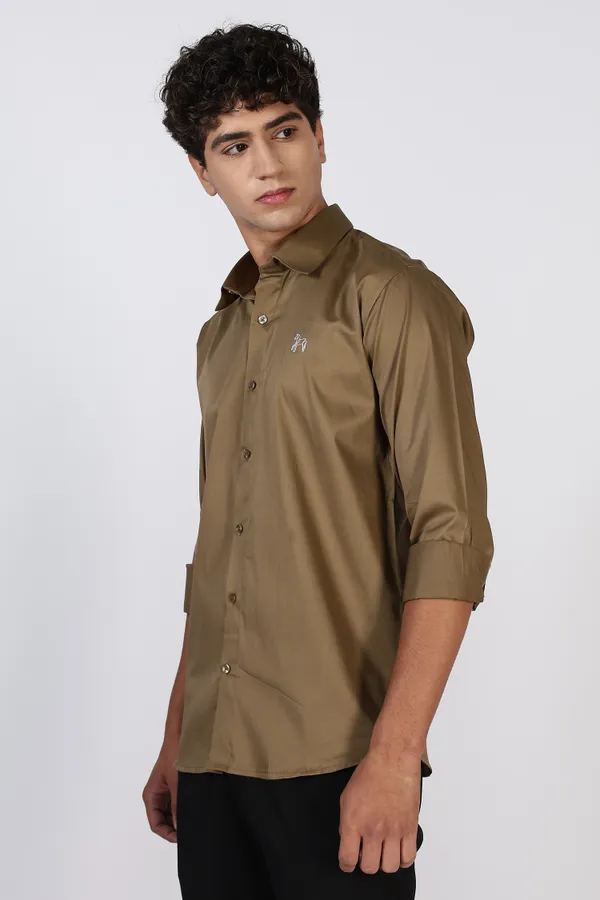 Khaki_Full_Sleeve_Pure_Satin_100%_Pure_Cotton_Shirt_For_Men