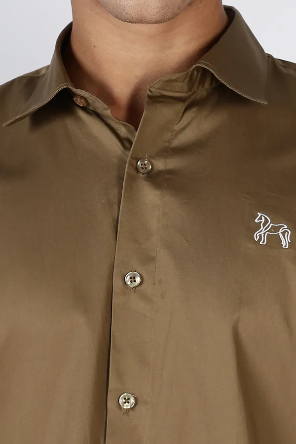 Khaki_Full_Sleeve_Pure_Satin_100%_Pure_Cotton_Shirt_For_Men
