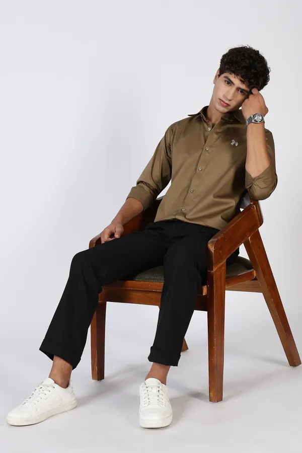 Khaki_Full_Sleeve_Pure_Satin_100%_Pure_Cotton_Shirt_For_Men
