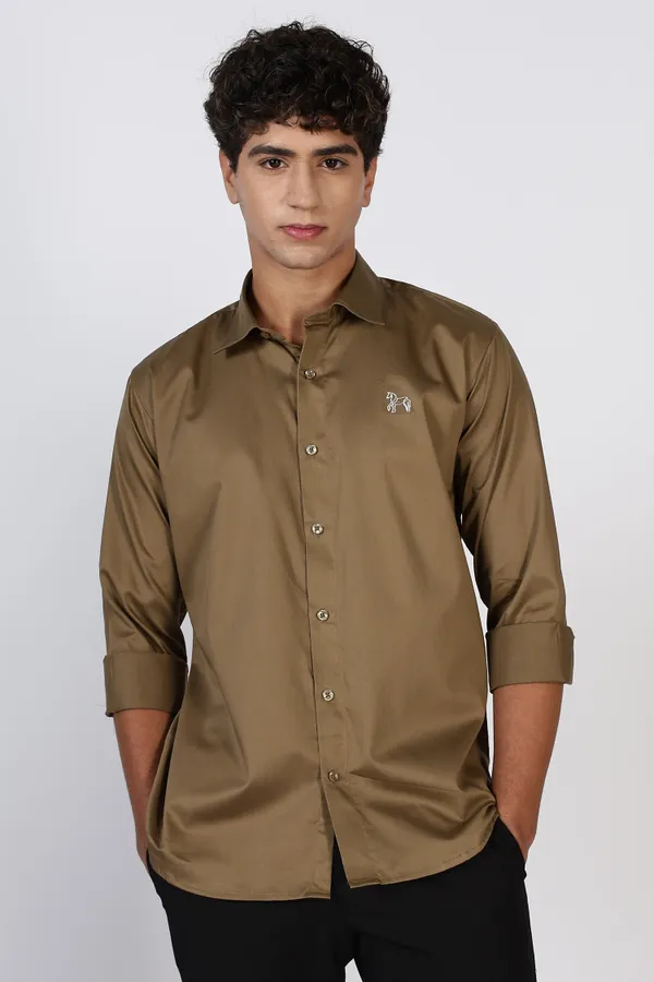 Khaki_Full_Sleeve_Pure_Satin_100%_Pure_Cotton_Shirt_For_Men