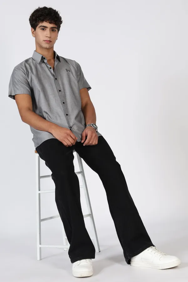 Charcoal_Grey_Pure_100%_Cotton_Half_Sleeve_Shirt_For_Men
