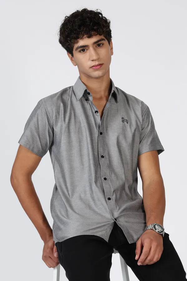 Charcoal_Grey_Pure_100%_Cotton_Half_Sleeve_Shirt_For_Men