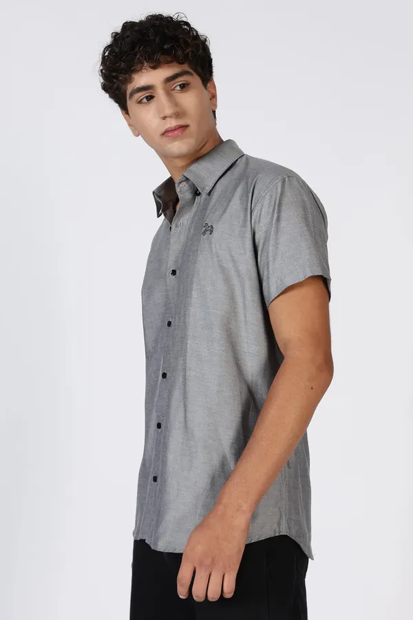 Charcoal_Grey_Pure_100%_Cotton_Half_Sleeve_Shirt_For_Men