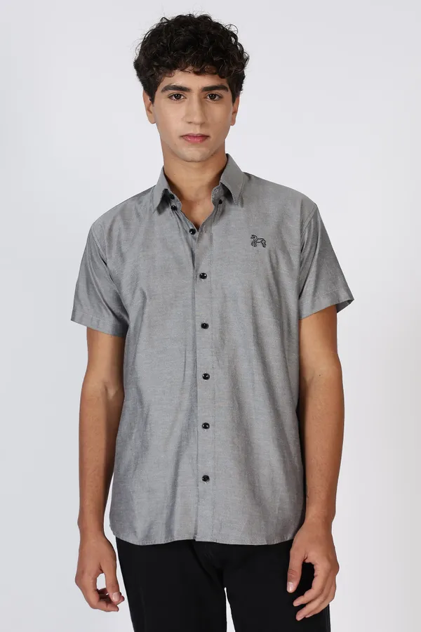 Charcoal_Grey_Pure_100%_Cotton_Half_Sleeve_Shirt_For_Men
