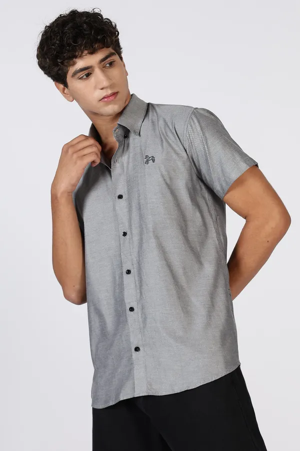 Charcoal_Grey_Pure_100%_Cotton_Half_Sleeve_Shirt_For_Men