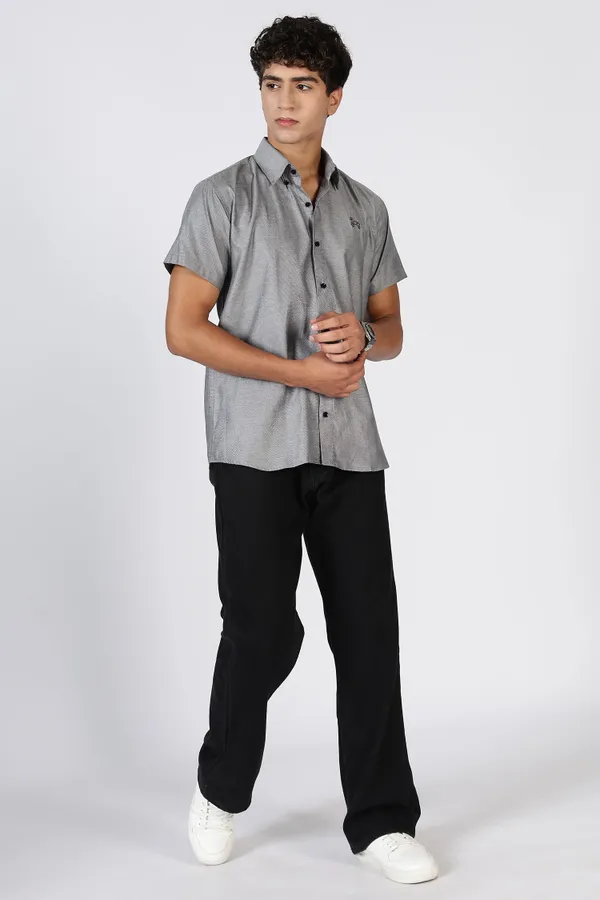 Charcoal_Grey_Pure_100%_Cotton_Half_Sleeve_Shirt_For_Men