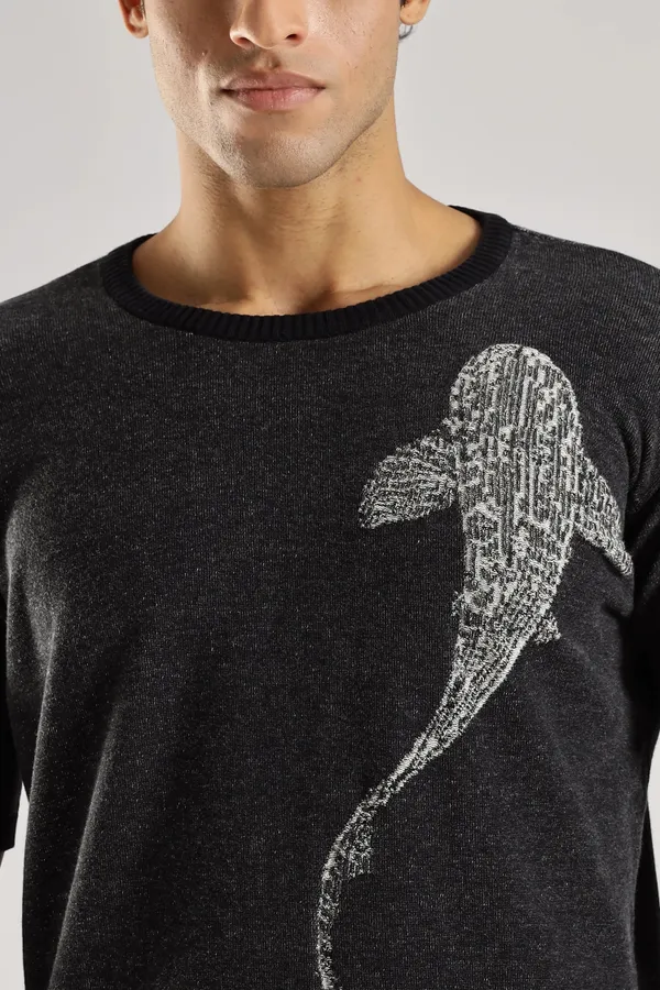 Black_Pure_100%_Pure_Cotton_Midnight_Whale_Jacquard_Crew_Neck_Knit_T-Shirt_For_Men