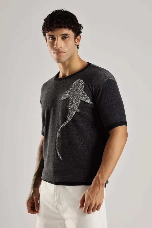 Black_Pure_100%_Pure_Cotton_Midnight_Whale_Jacquard_Crew_Neck_Knit_T-Shirt_For_Men