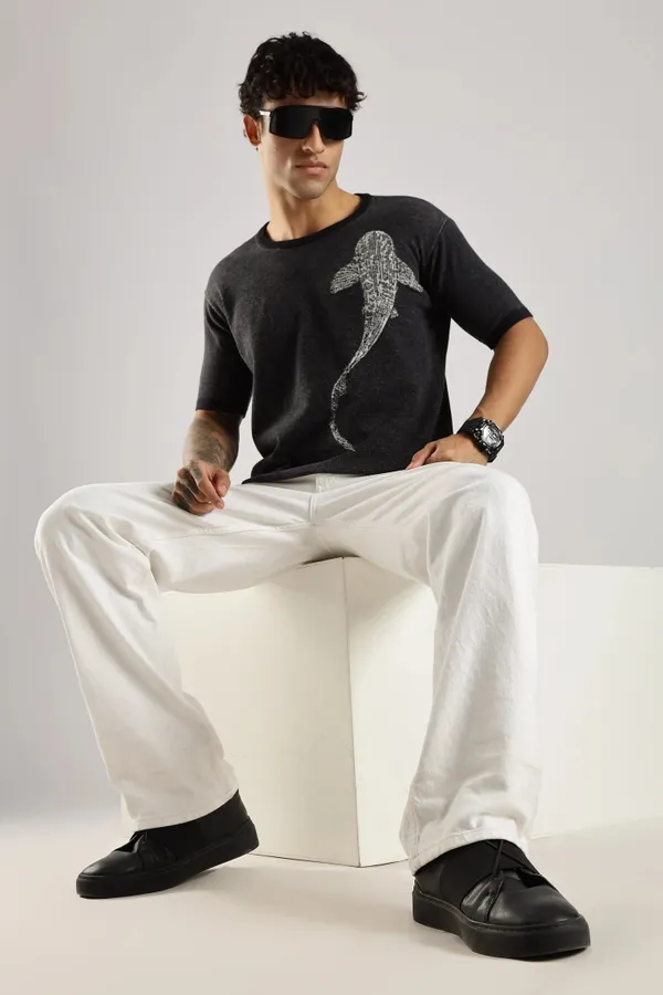 Black_Pure_100%_Pure_Cotton_Midnight_Whale_Jacquard_Crew_Neck_Knit_T-Shirt_For_Men