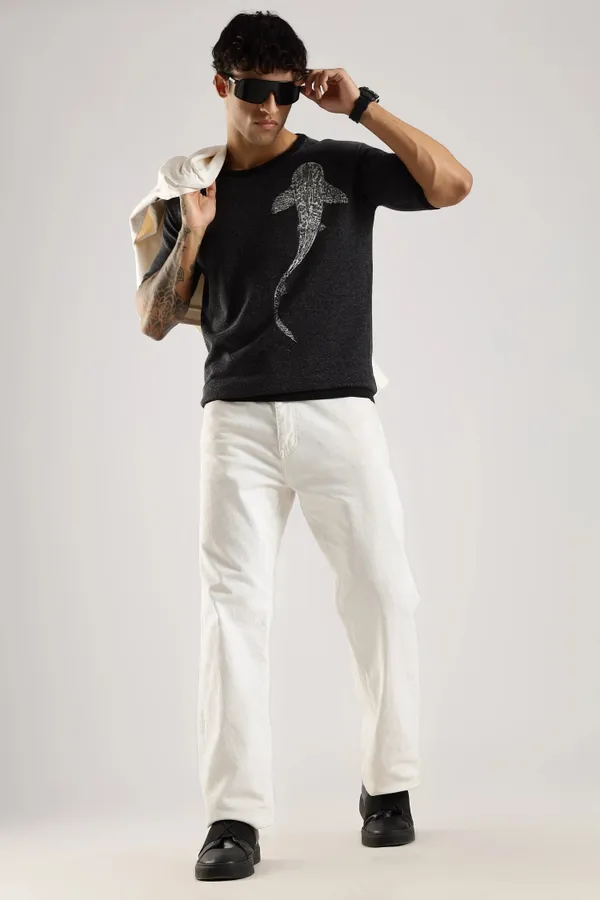 Black_Pure_100%_Pure_Cotton_Midnight_Whale_Jacquard_Crew_Neck_Knit_T-Shirt_For_Men