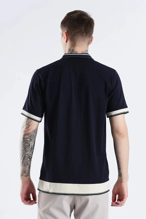 Navy_Blue_100%_Pure_Cotton_Spandex_Blend_Club_Collar_Polo_Knit_T-Shirt_For_Men