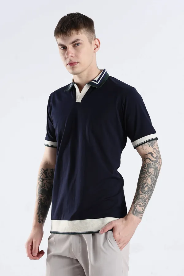 Navy_Blue_100%_Pure_Cotton_Spandex_Blend_Club_Collar_Polo_Knit_T-Shirt_For_Men