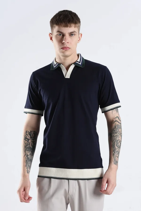 Navy_Blue_100%_Pure_Cotton_Spandex_Blend_Club_Collar_Polo_Knit_T-Shirt_For_Men