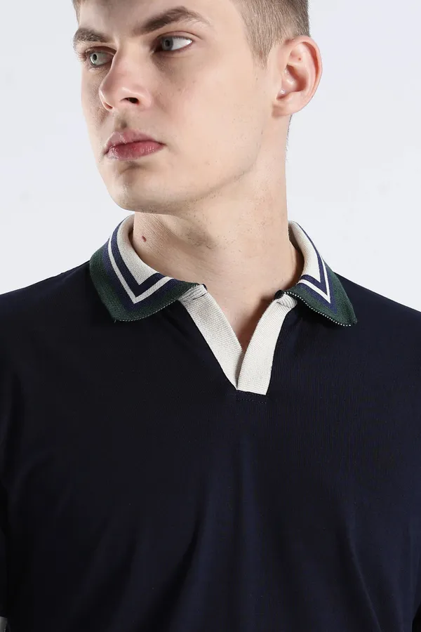 Navy_Blue_100%_Pure_Cotton_Spandex_Blend_Club_Collar_Polo_Knit_T-Shirt_For_Men