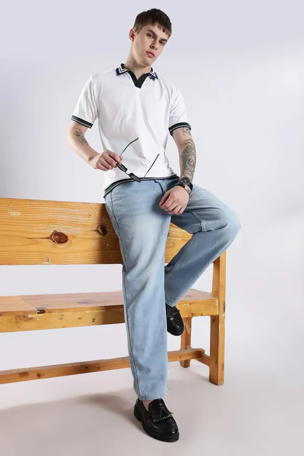Ivory_100%_Pure_Cotton_Spandex_Blend_Club_Collar_Polo_Knit_T-Shirt_For_Men