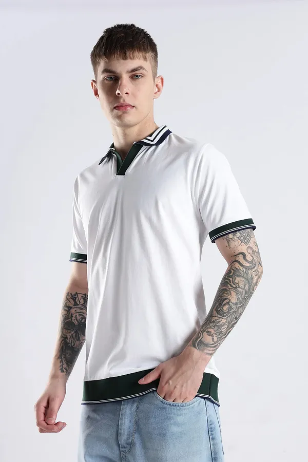Ivory_100%_Pure_Cotton_Spandex_Blend_Club_Collar_Polo_Knit_T-Shirt_For_Men