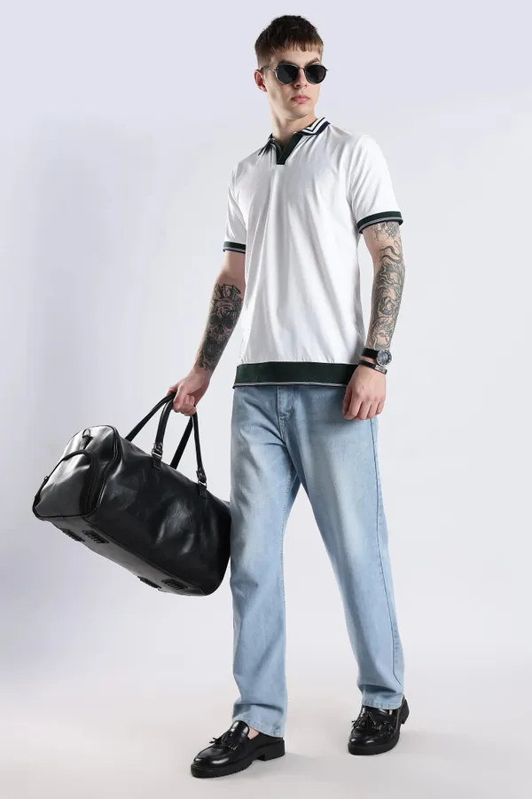 Ivory_100%_Pure_Cotton_Spandex_Blend_Club_Collar_Polo_Knit_T-Shirt_For_Men