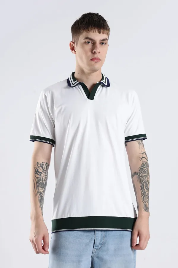 Ivory_100%_Pure_Cotton_Spandex_Blend_Club_Collar_Polo_Knit_T-Shirt_For_Men