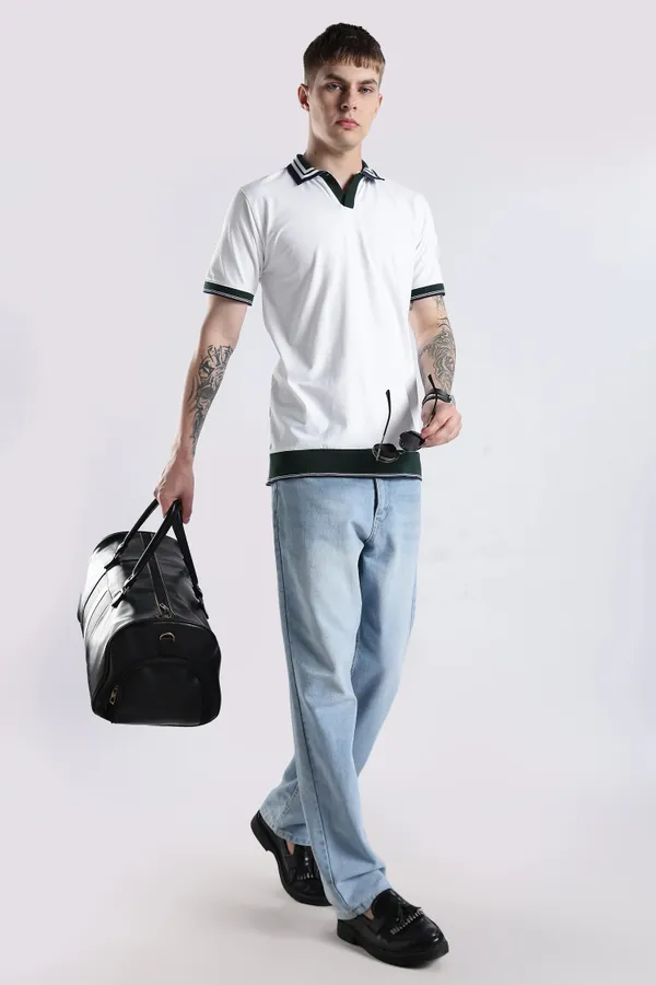 Ivory_100%_Pure_Cotton_Spandex_Blend_Club_Collar_Polo_Knit_T-Shirt_For_Men