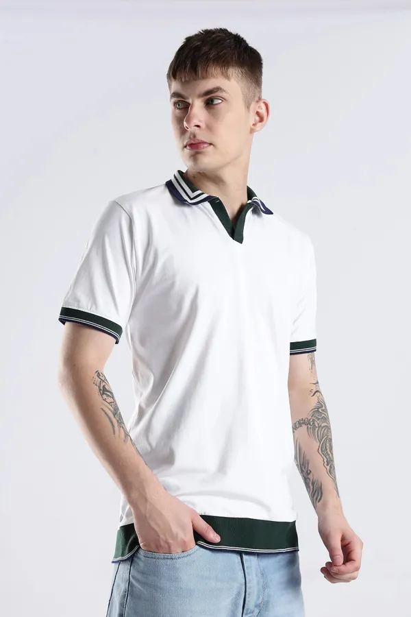 Ivory_100%_Pure_Cotton_Spandex_Blend_Club_Collar_Polo_Knit_T-Shirt_For_Men