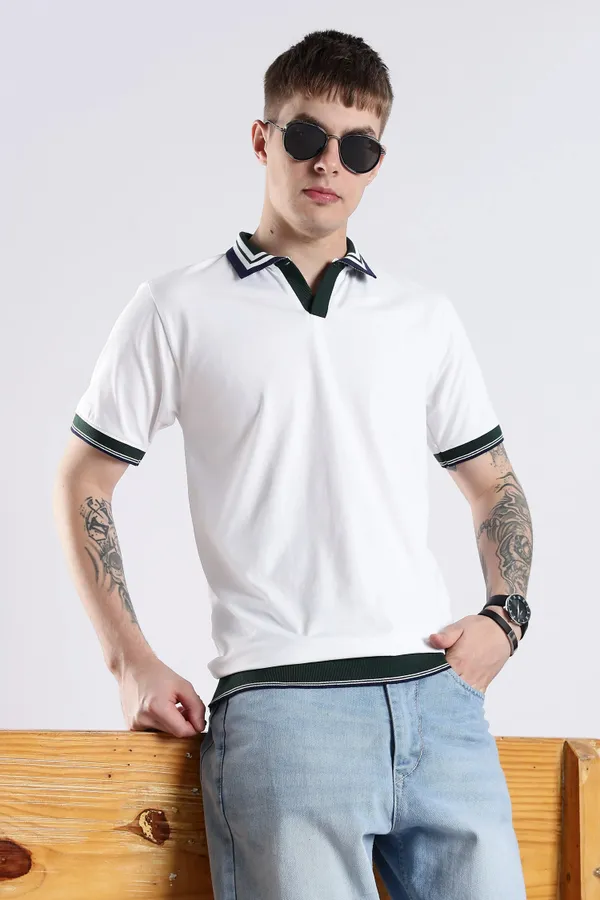 Ivory_100%_Pure_Cotton_Spandex_Blend_Club_Collar_Polo_Knit_T-Shirt_For_Men