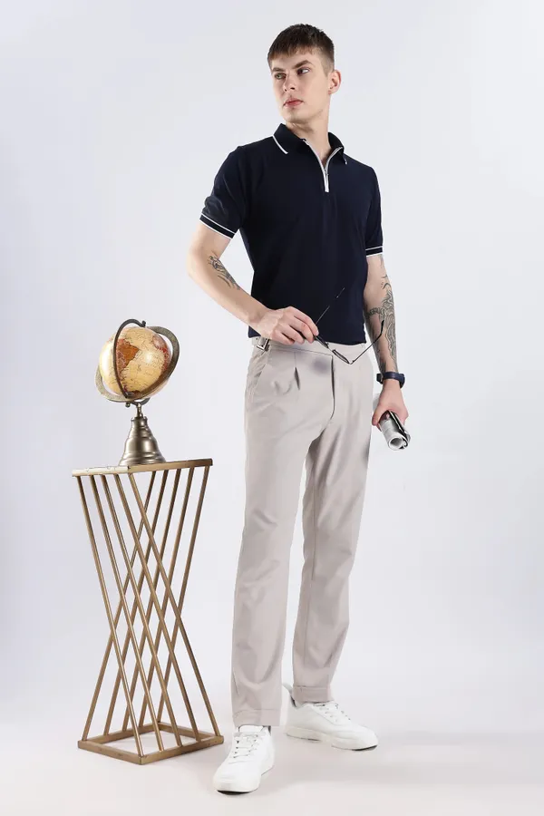 Navy_Blue_100%_Pure_Cotton_Spandex_Blend_Zip_Polo_T-Shirt_For_Men