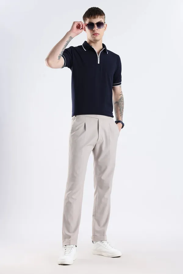 Navy_Blue_100%_Pure_Cotton_Spandex_Blend_Zip_Polo_T-Shirt_For_Men
