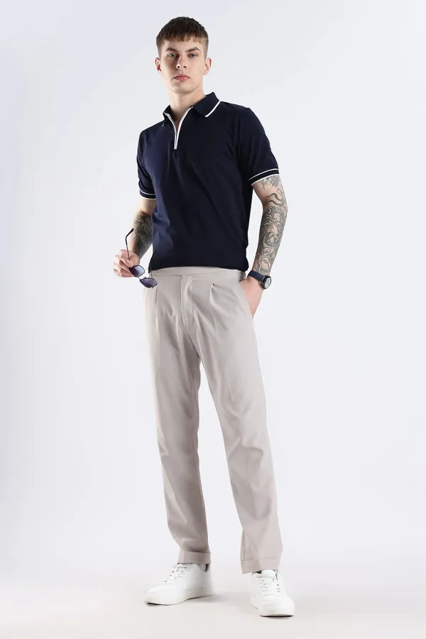Navy_Blue_100%_Pure_Cotton_Spandex_Blend_Zip_Polo_T-Shirt_For_Men
