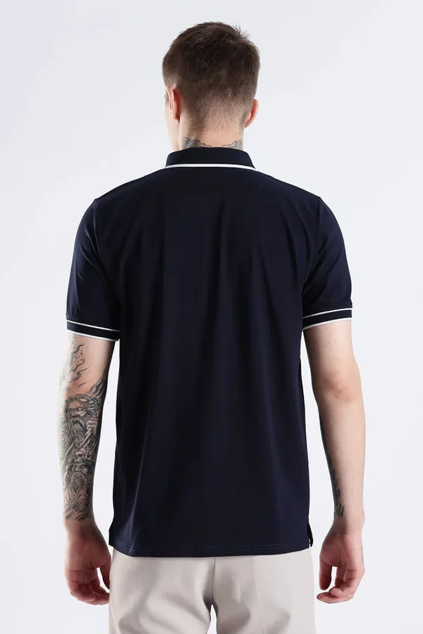Navy_Blue_100%_Pure_Cotton_Spandex_Blend_Zip_Polo_T-Shirt_For_Men