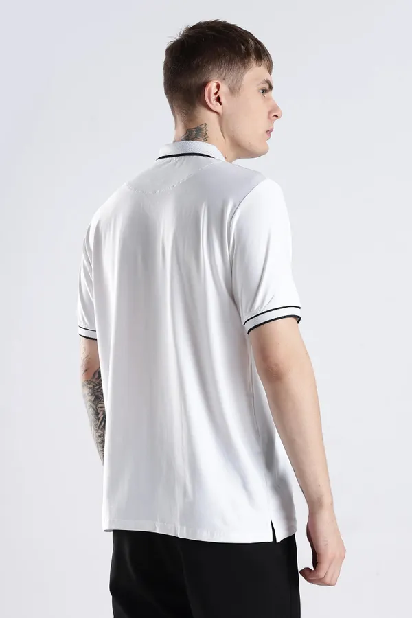 White_100%_Pure_Cotton_Spandex_Blend_Zip_Polo_T-Shirt_For_Men