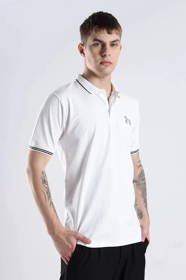 White_100%_Pure_Cotton_Spandex_Blend_Timeless_Polo_T-Shirt_For_Men