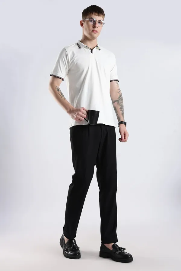 White_100%_Pure_Cotton_Spandex_Blend_Trim_Polo_T-Shirt_For_Men
