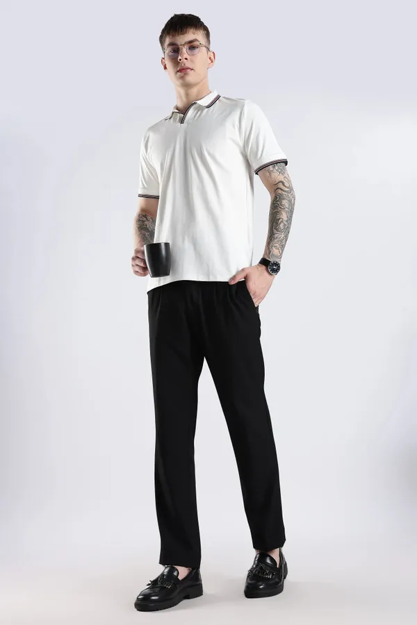 White_100%_Pure_Cotton_Spandex_Blend_Trim_Polo_T-Shirt_For_Men