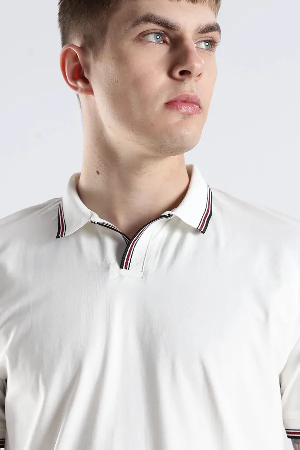White_100%_Pure_Cotton_Spandex_Blend_Trim_Polo_T-Shirt_For_Men