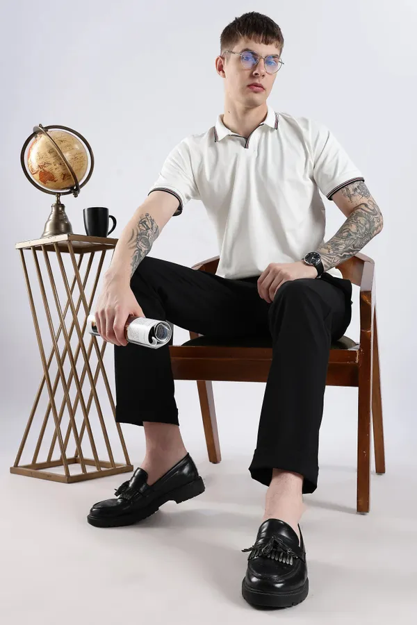 White_100%_Pure_Cotton_Spandex_Blend_Trim_Polo_T-Shirt_For_Men