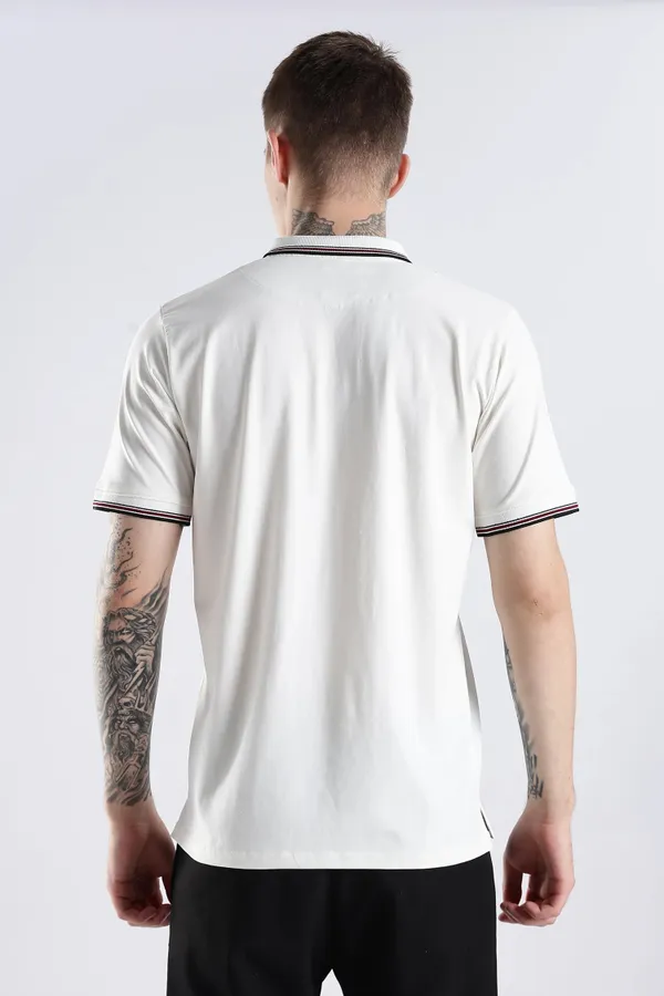 White_100%_Pure_Cotton_Spandex_Blend_Trim_Polo_T-Shirt_For_Men