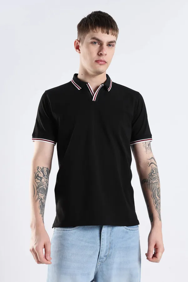 Black_100%_Pure_Cotton_Spandex_Blend_Polo_T-Shirt_For_Men