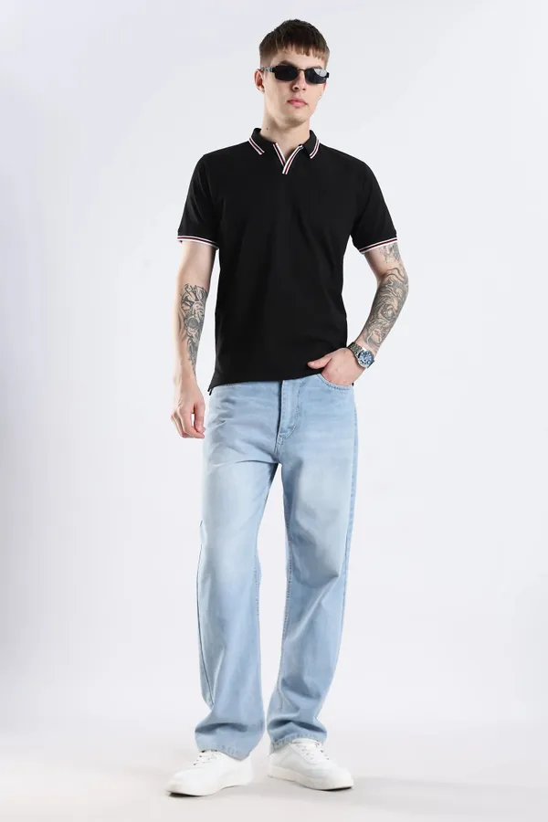 Black_100%_Pure_Cotton_Spandex_Blend_Polo_T-Shirt_For_Men