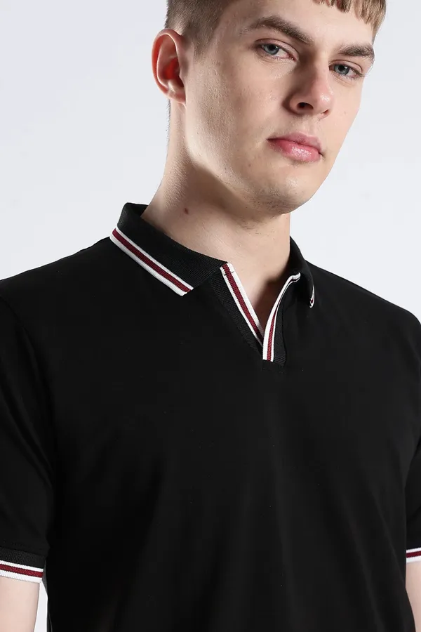 Black_100%_Pure_Cotton_Spandex_Blend_Polo_T-Shirt_For_Men