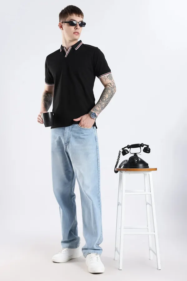 Black_100%_Pure_Cotton_Spandex_Blend_Polo_T-Shirt_For_Men