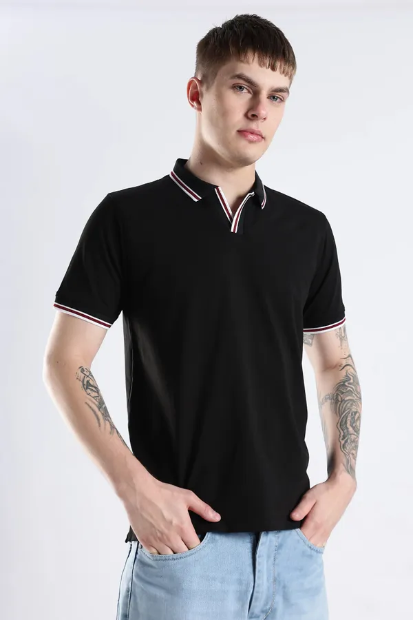 Black_100%_Pure_Cotton_Spandex_Blend_Polo_T-Shirt_For_Men