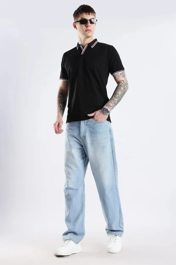 Black_100%_Pure_Cotton_Spandex_Blend_Polo_T-Shirt_For_Men
